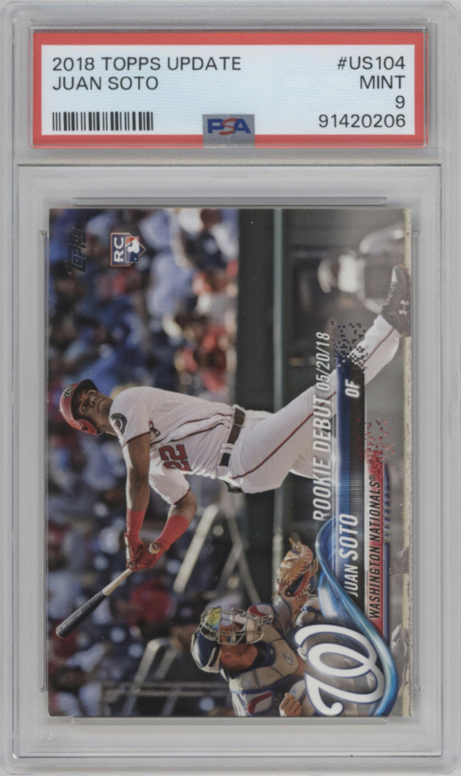 Juan Soto from the 2018 Topps Update set graded by PSA and given an overall grade of 9.