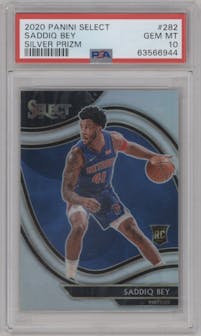 Saddiq Bey from the 2020-21 Panini Select  set featuring a Silver Prizm parallel graded by PSA and given an overall grade of 10.