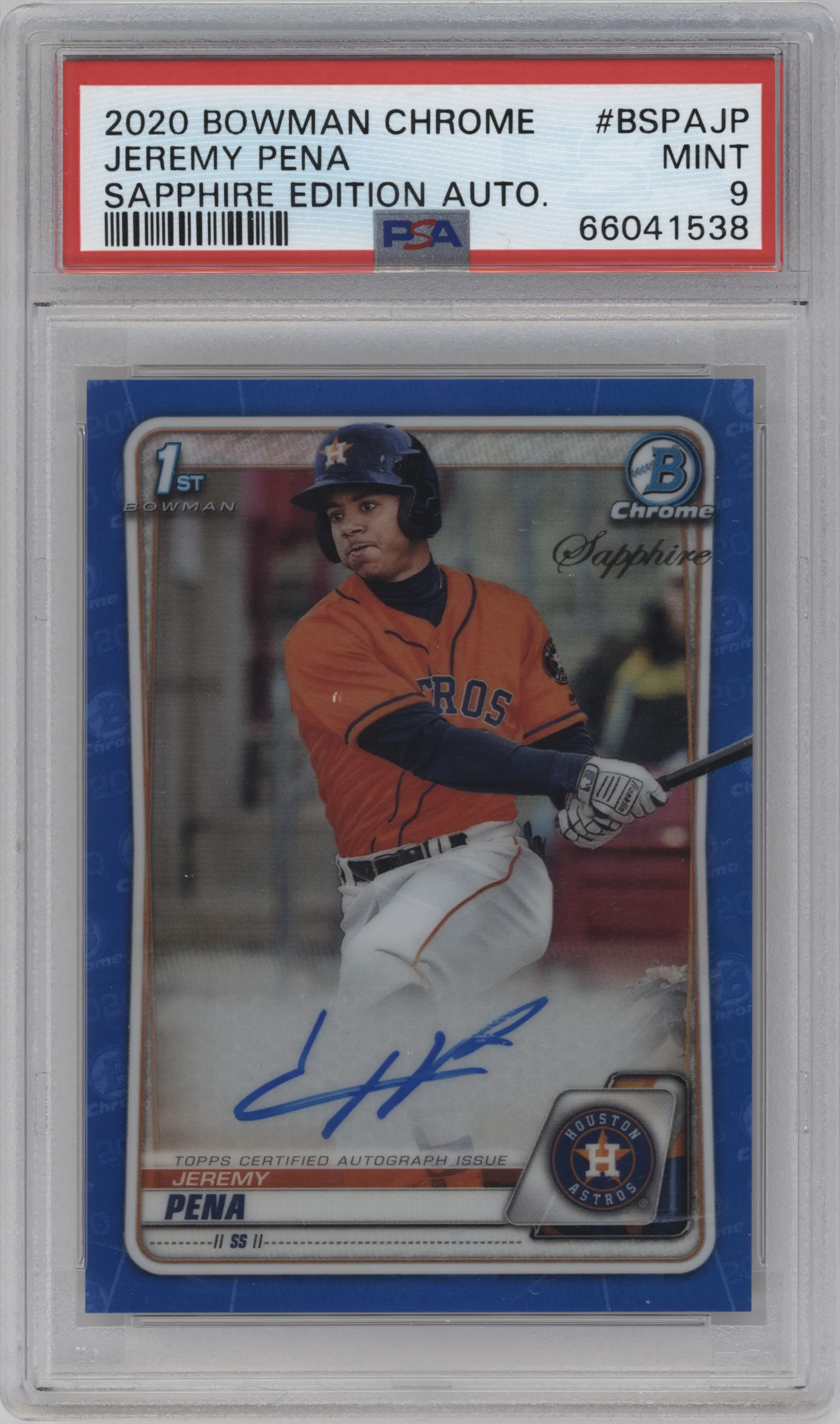 2020 Bowman Sapphire Edition Chr.Pros.Auto Jeremy Pena #BSPA-JP PSA 9