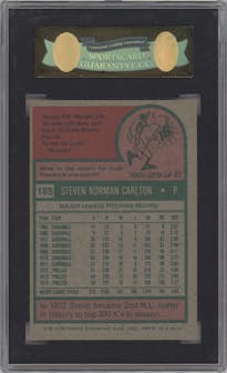 Steve Carlton from the 1975 Topps set graded by SGC and given an overall grade of 8.