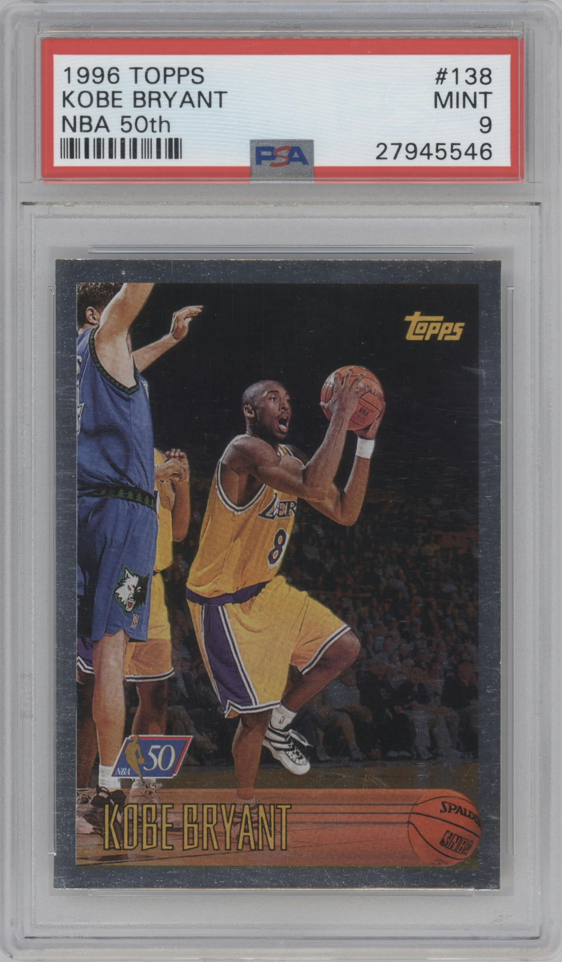 Kobe Bryant  from the 1996-97 Topps set graded by PSA and given an overall grade of 9.