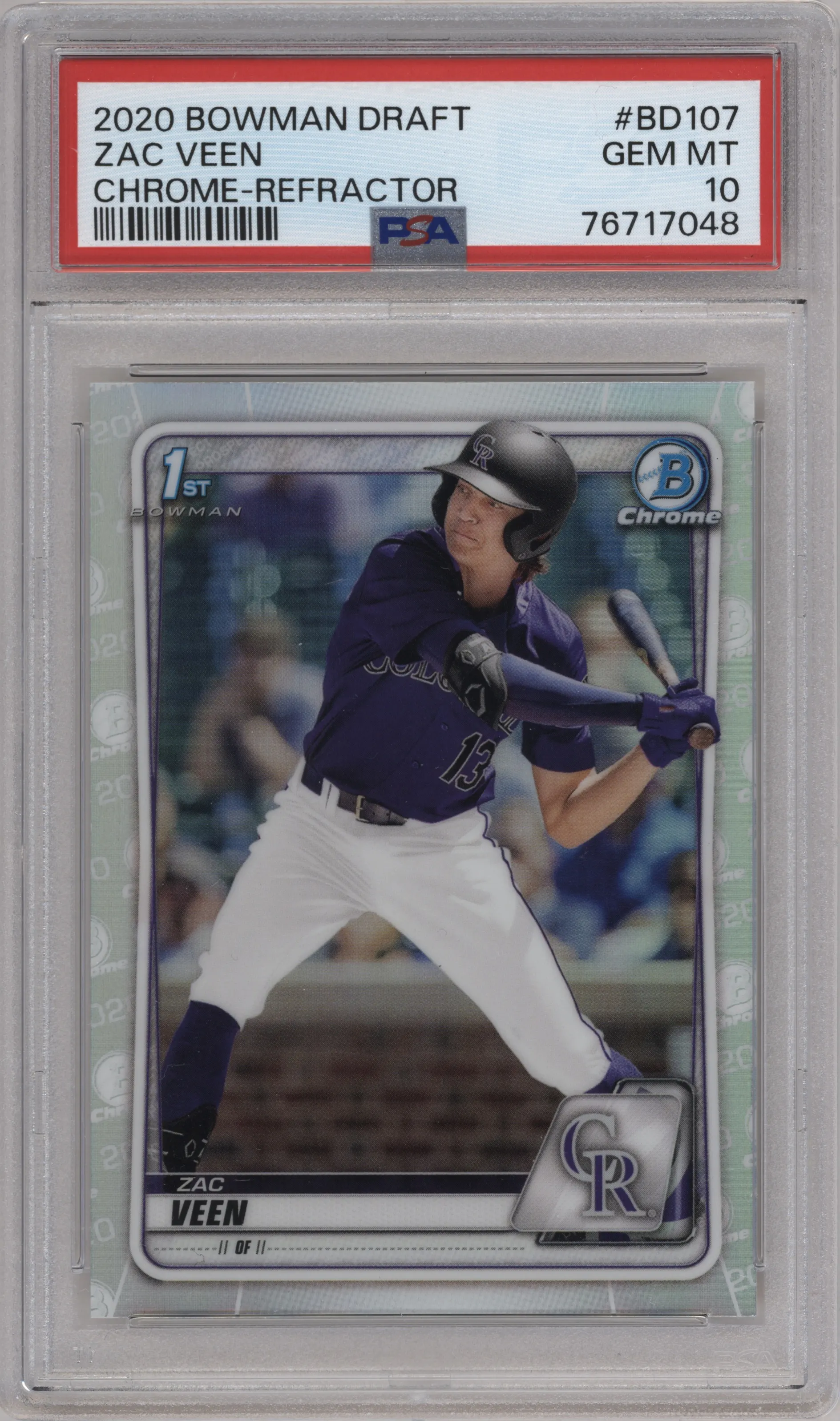 2020 Bowman Draft Chrome Zac Veen Refractor #BD-107 PSA 10