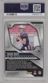 Drake Maye from the 2024 Panini Prizm set featuring a Disco parallel graded by PSA and given an overall grade of 9.
