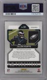 Jalen Hurts from the 2021 Panini Prizm set featuring a Red Ice parallel graded by PSA and given an overall grade of 10.