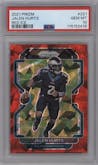 Jalen Hurts from the 2021 Panini Prizm set featuring a Red Ice parallel graded by PSA and given an overall grade of 10.