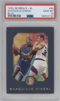 Shaquille O'neal from the 1995-96 Skybox E-XL set featuring a Blue parallel graded by PSA and given an overall grade of 10.