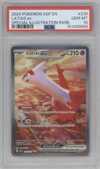 Latias ex from the 2024 Pokemon SV set graded by PSA and given an overall grade of 10.