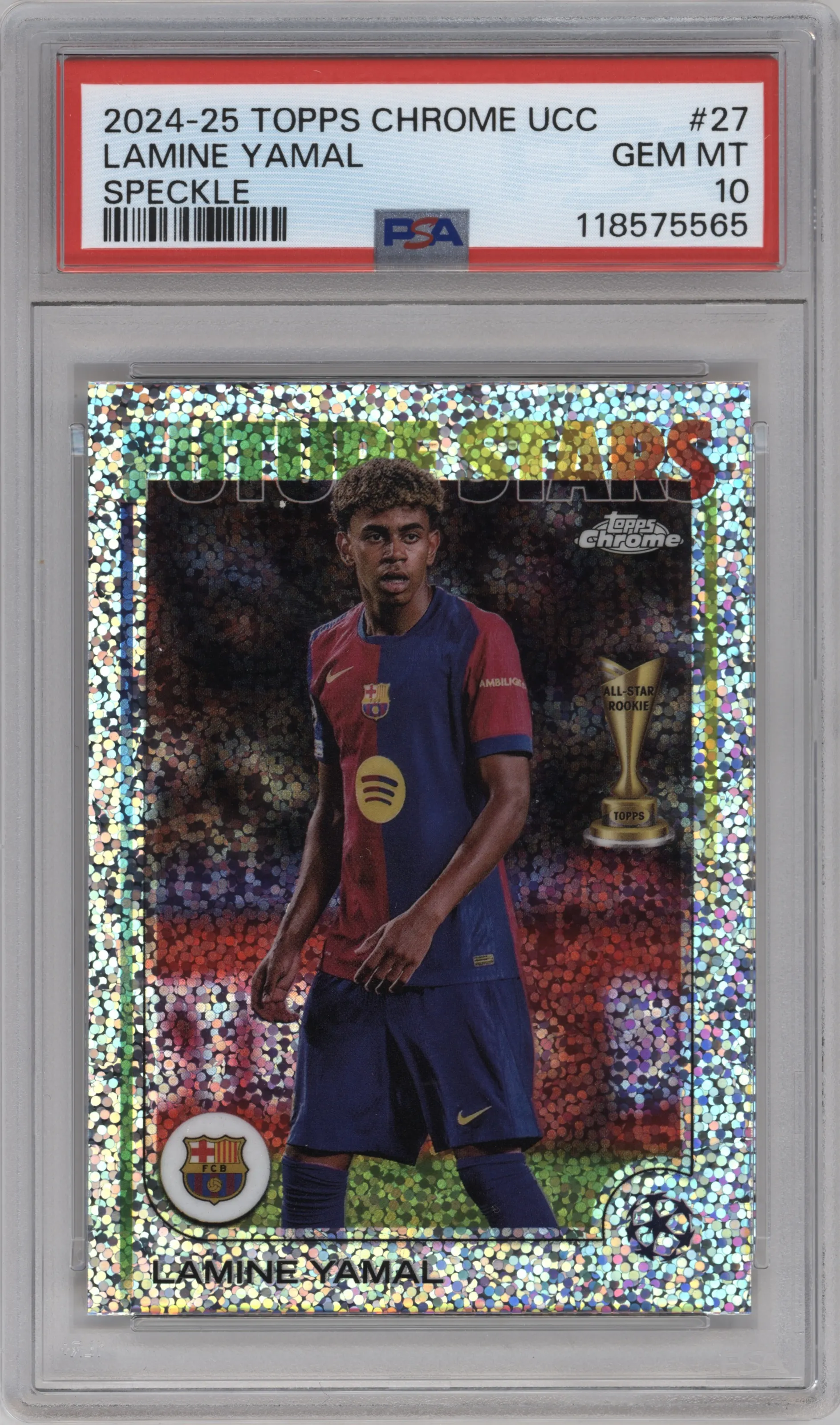 2024 Topps Chrome UEFA Club Competitions Lamine Yamal Speckle Refractor #27 PSA 10