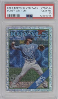 Bobby Witt Jr. from the 2023 Topps Silver Pack set graded by PSA and given an overall grade of 10.