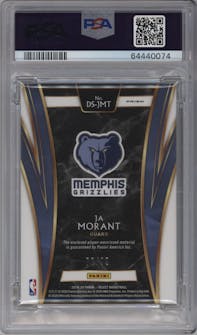 Ja Morant from the 2019-20 Panini Select set featuring a Purple parallel graded by PSA and given an overall grade of 10.