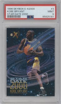 Kobe Bryant from the 1996-97 Skybox E-X2000 set graded by PSA and given an overall grade of 9.