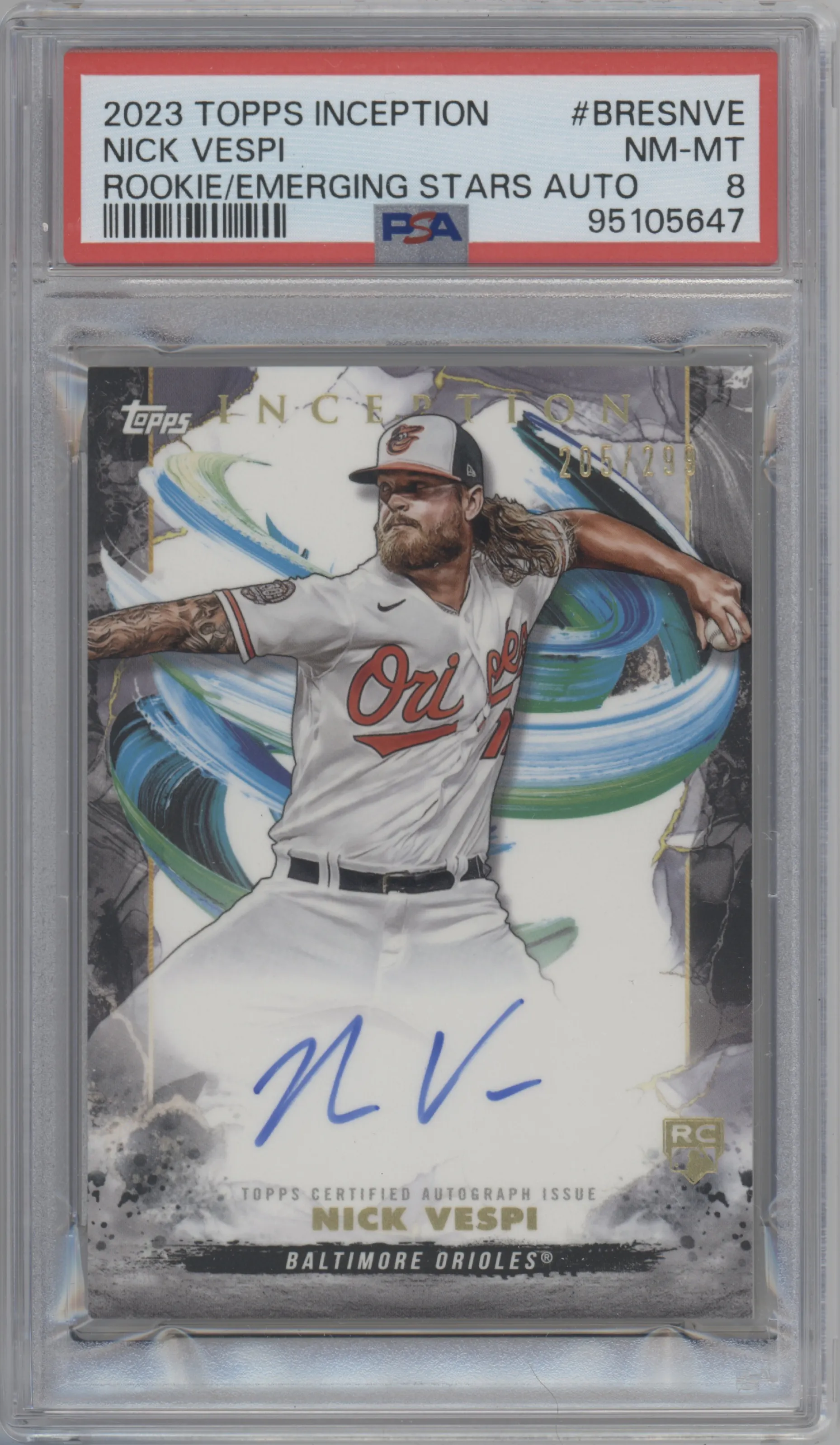 2023 Topps Inception Rke./Emer.Star Auto Nick Vespi PSA 8