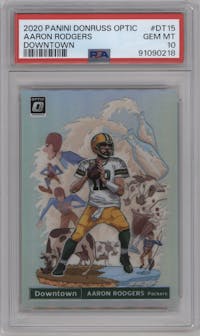 Aaron Rodgers from the 2020 Panini Donruss Optic set graded by PSA and given an overall grade of 10.