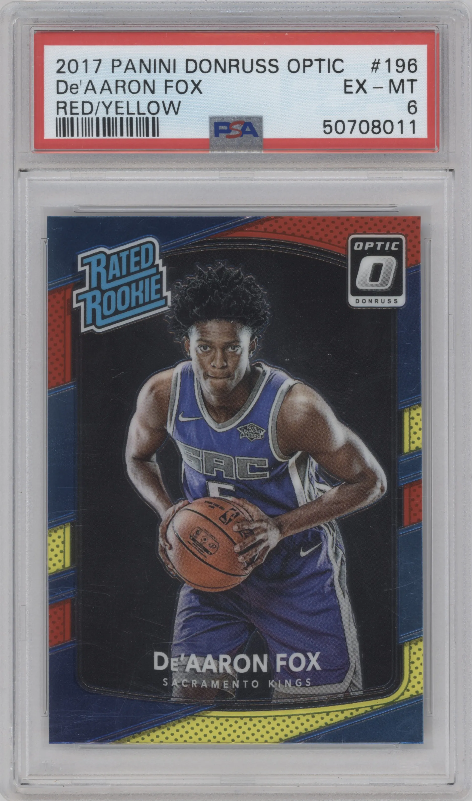 2017 Panini Donruss Optic Rated Rookie De'Aaron Fox Red/Yellow PSA 6