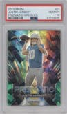 Justin Herbert from the 2023 Panini Prizm set featuring a Green Ice parallel graded by PSA and given an overall grade of 10.