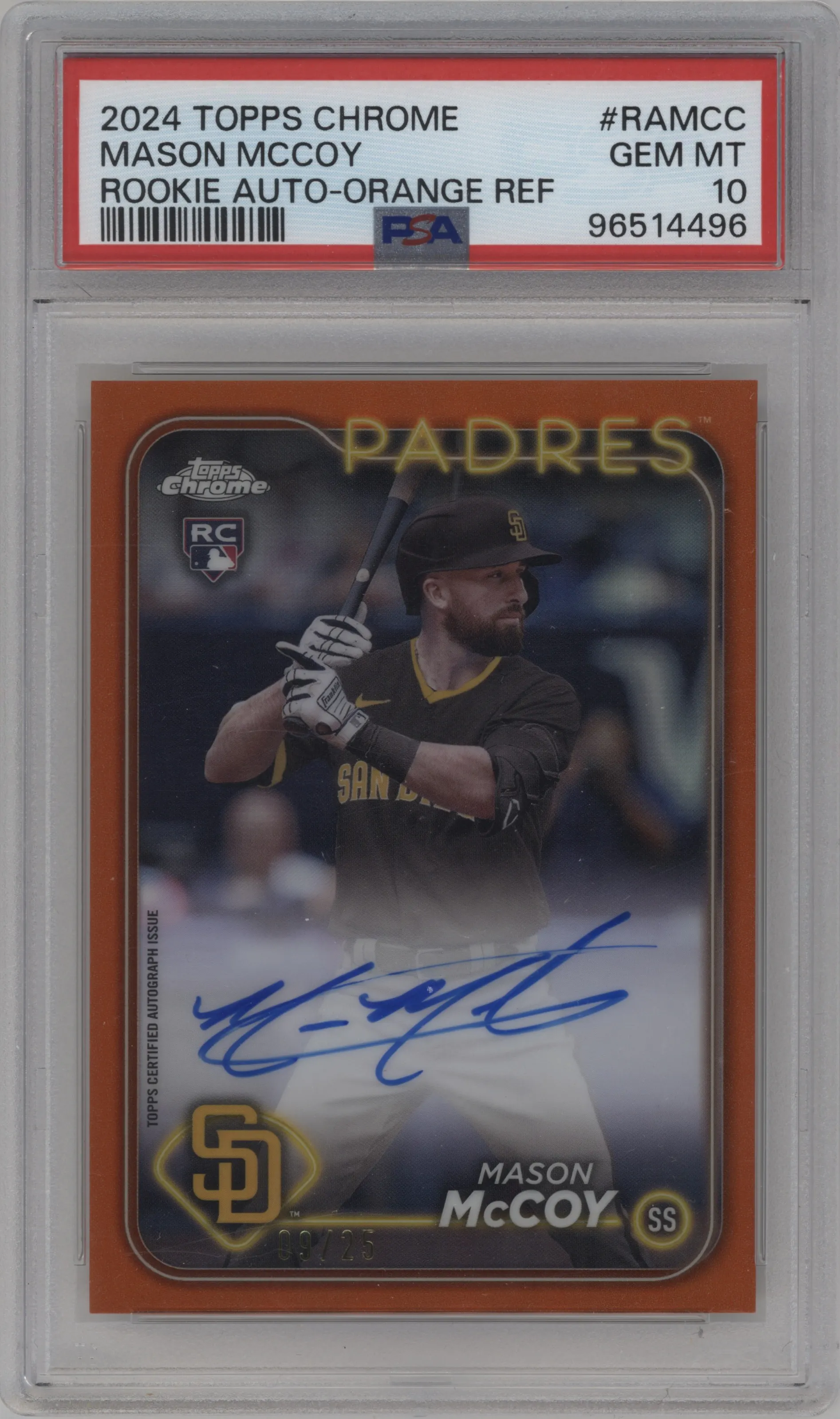 2024 Topps Chrome Rke.Auto Mason McCoy Orange Refractor PSA 10