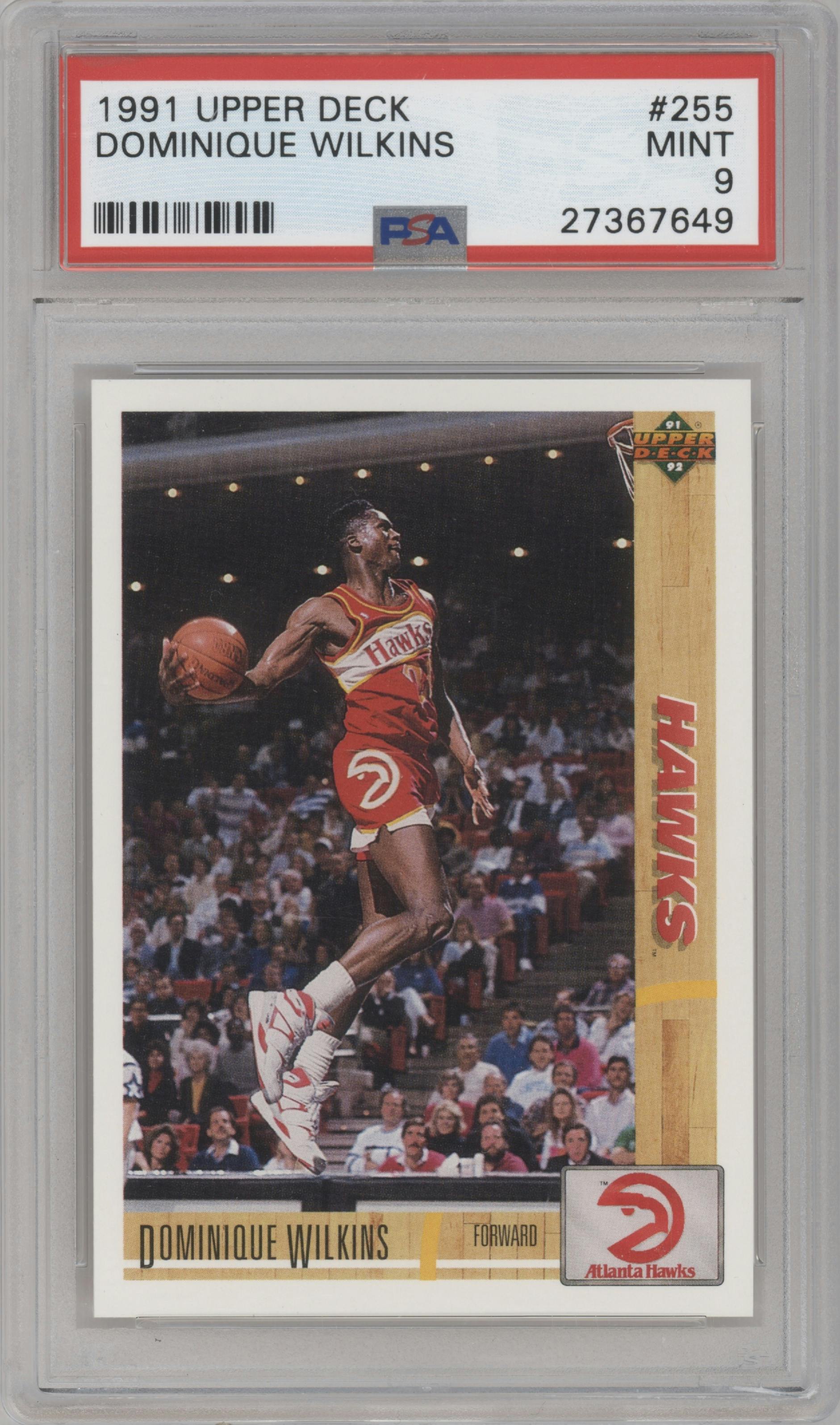Dominique Wilkins from the 1991-92 Upper Deck set graded by PSA and given an overall grade of 9.