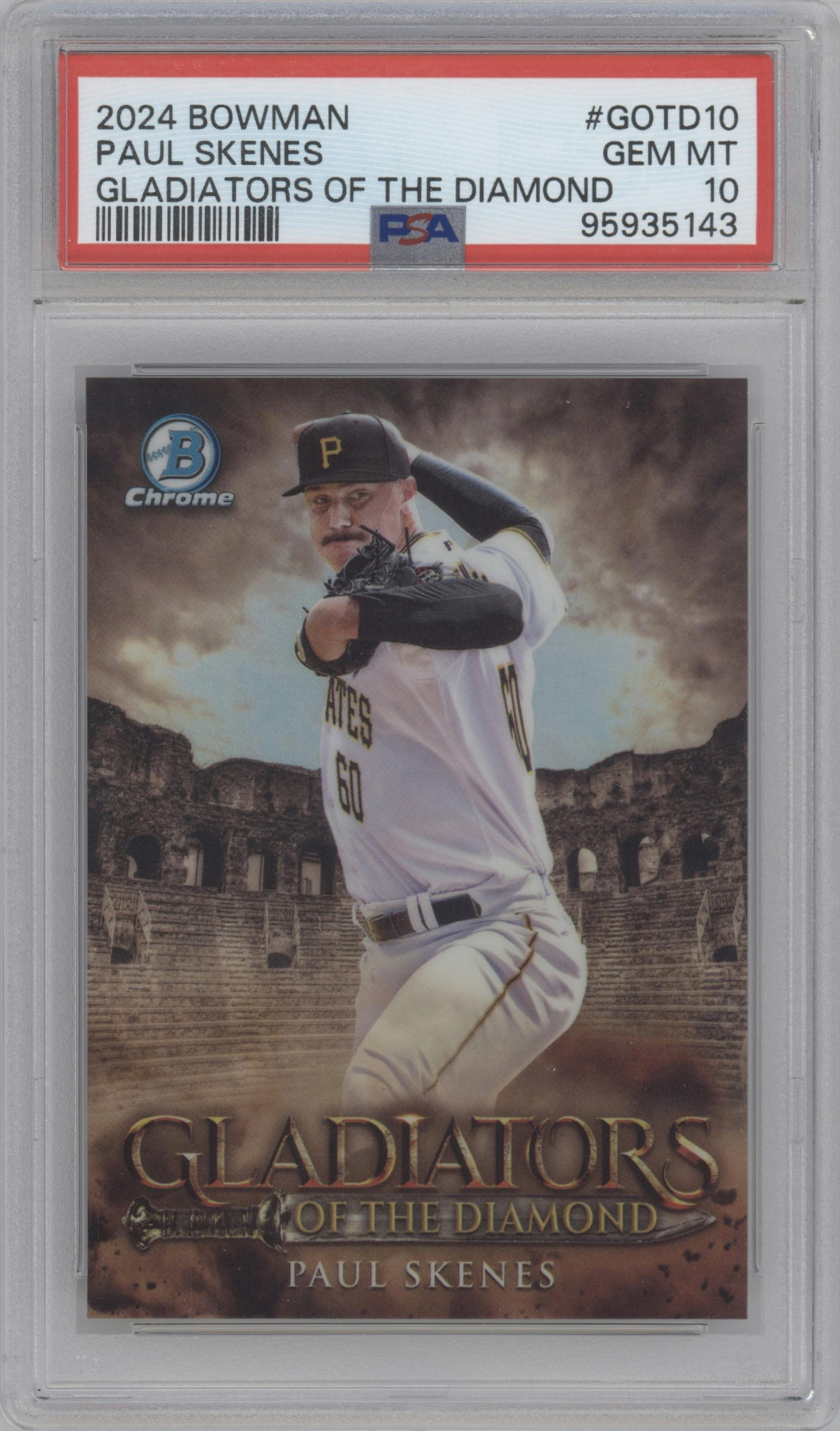 Paul Skenes from the 2024 Bowman set graded by PSA and given an overall grade of 10.