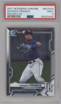 Wander Franco from the 2021 Bowman Chrome set graded by PSA and given an overall grade of 9.