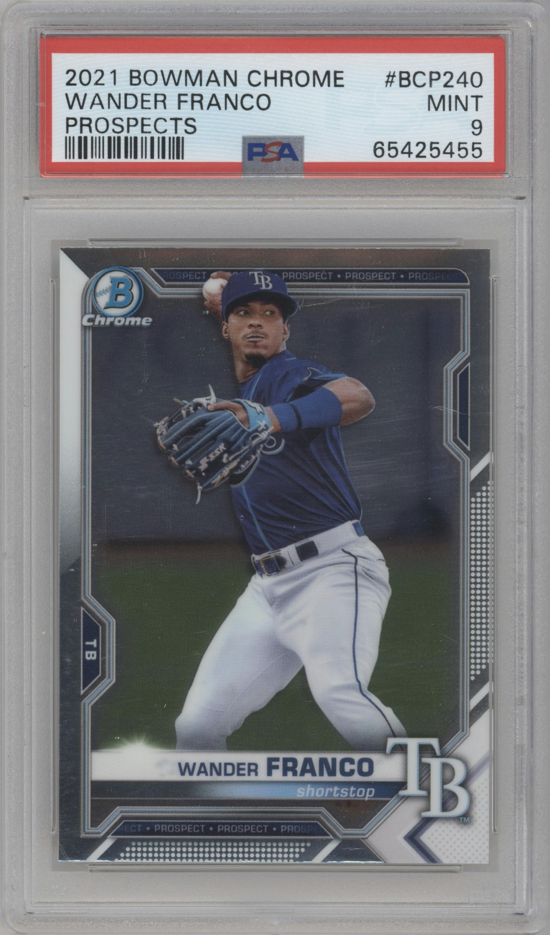 Wander Franco from the 2021 Bowman Chrome set graded by PSA and given an overall grade of 9.