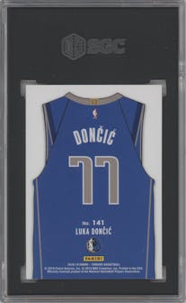 Luka Doncic from the 2018-19 Panini Threads  set featuring a Dazzle parallel graded by SGC and given an overall grade of 10.