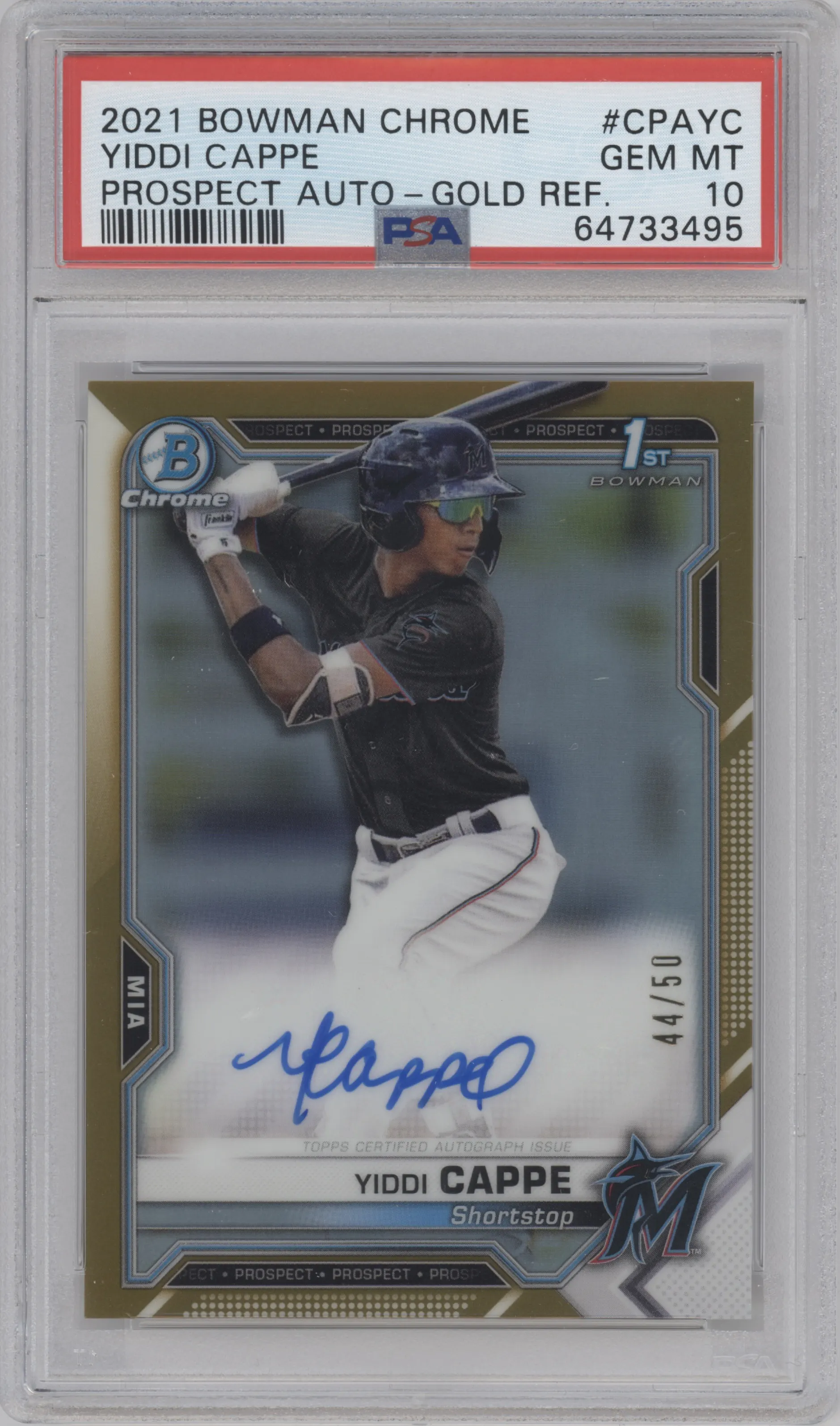 2021 Bowman Chrome Pros.Auto Yiddi Cappe Gold Refractor #CPA-YC PSA 10