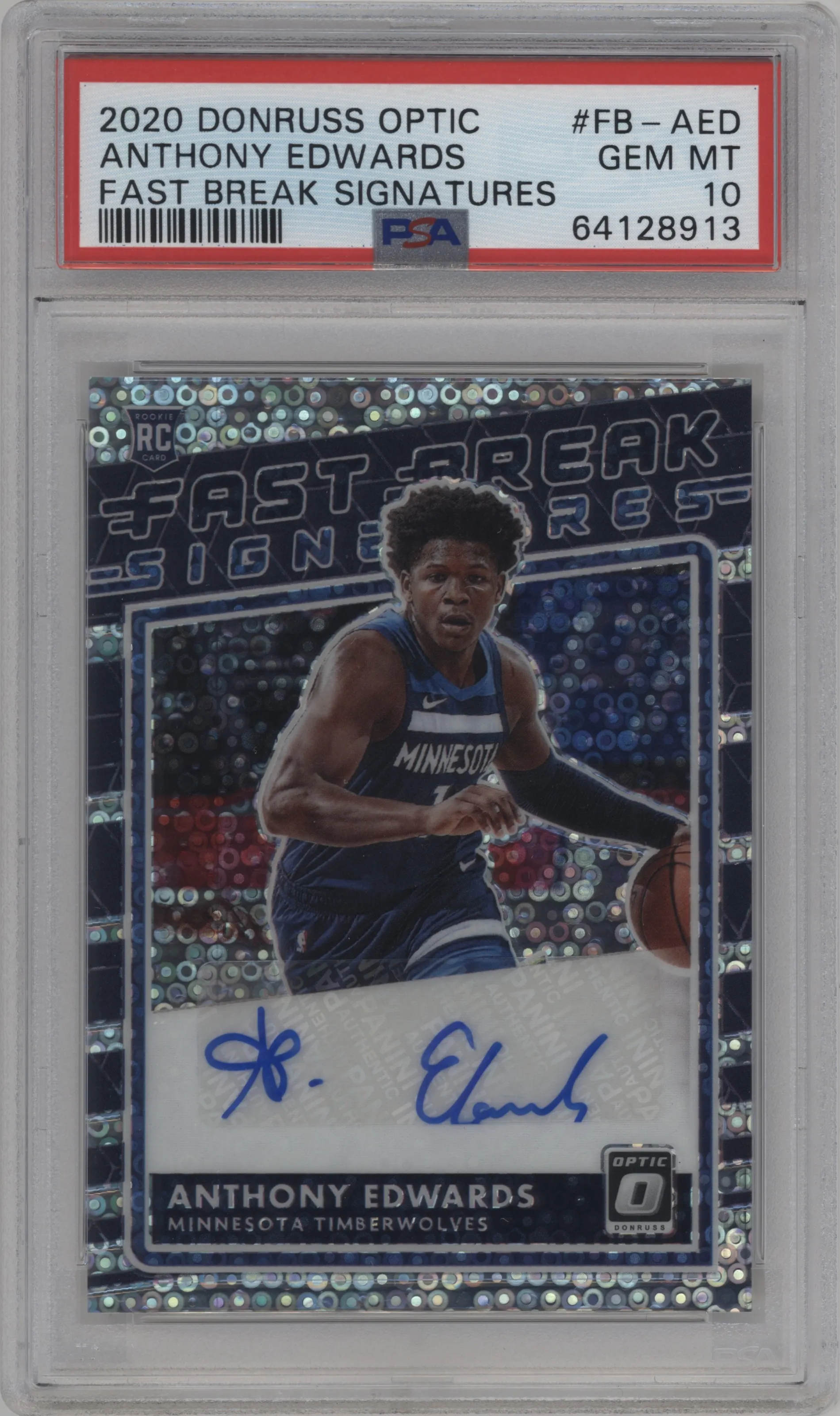 2020 Panini Donruss Optic Fast Break Sig. Anthony Edwards #FB-AED PSA 10
