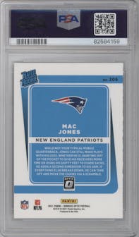 Mac Jones  from the 2021 Panini Donruss Optic set graded by PSA and given an overall grade of 8.