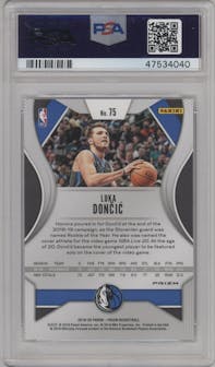 Luka Doncic from the 2019-20 Panini Prizm set featuring a Silver Prizm parallel graded by PSA and given an overall grade of 10.