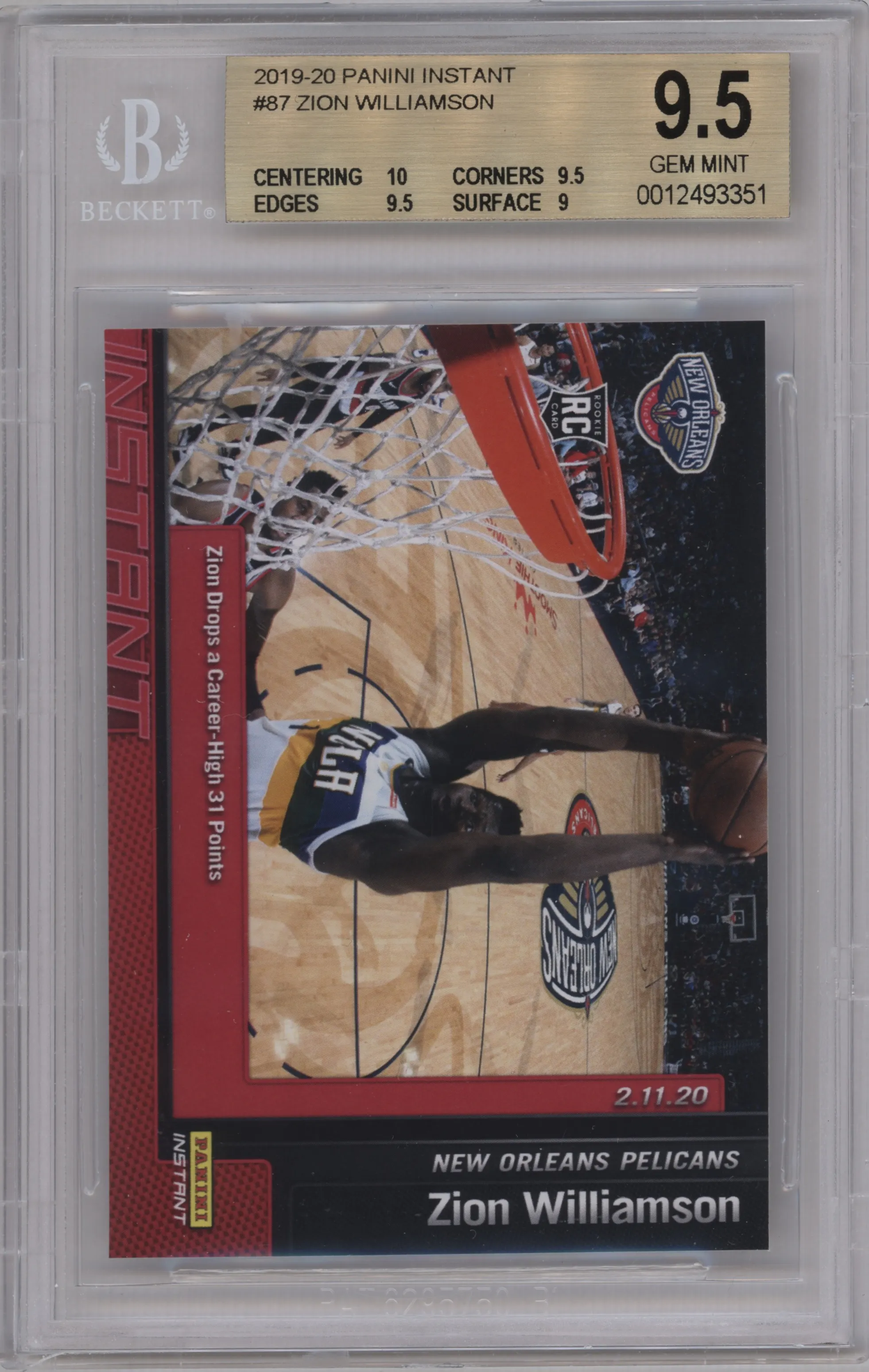 2019 Panini Instant Zion Williamson BGS 9.5