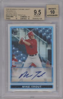 Mike Trout from the 2009 Bowman Draft Picks & Prospects set featuring a Refractor  parallel graded by Beckett and given an overall grade of 9.5.