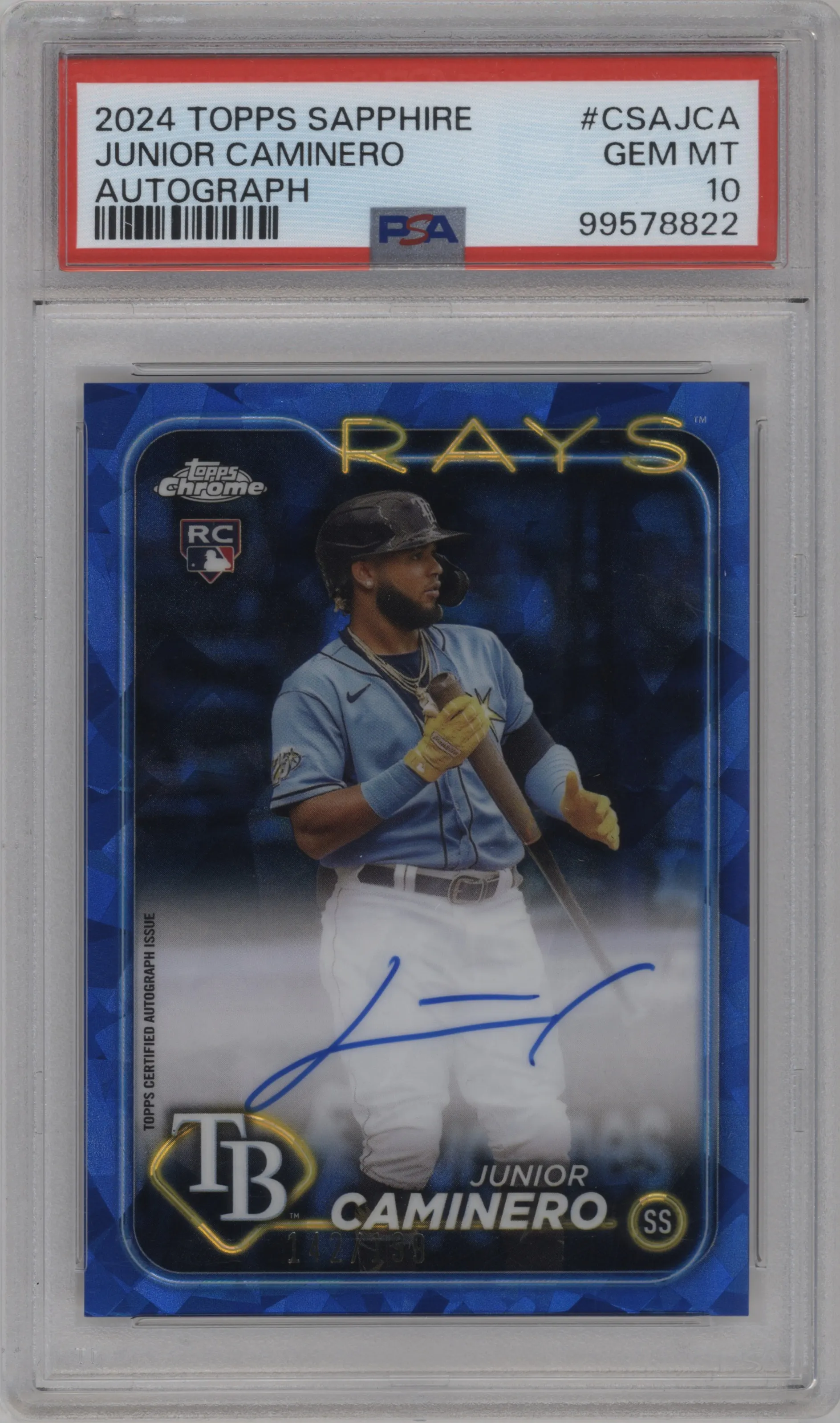 2024 Topps Chrome Sapphire Auto Junior Caminero #CSA-JCA PSA 10