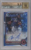 George Valera from the 2022 Bowman set featuring a Blue Refractor parallel graded by Beckett and given an overall grade of 9.5.