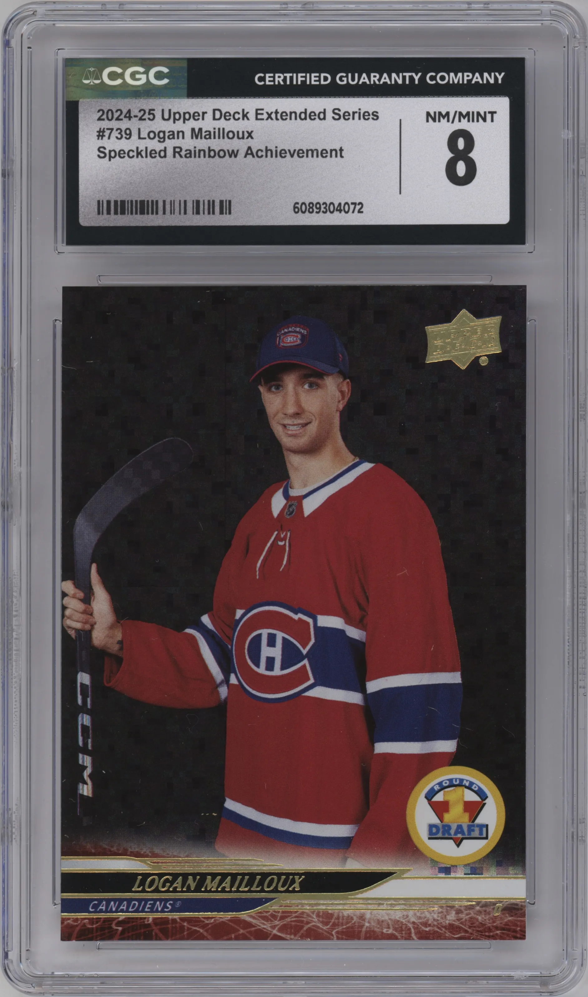 2024 Upper Deck Extended Series Logan Mailloux Speckled Rainbow CGC 8