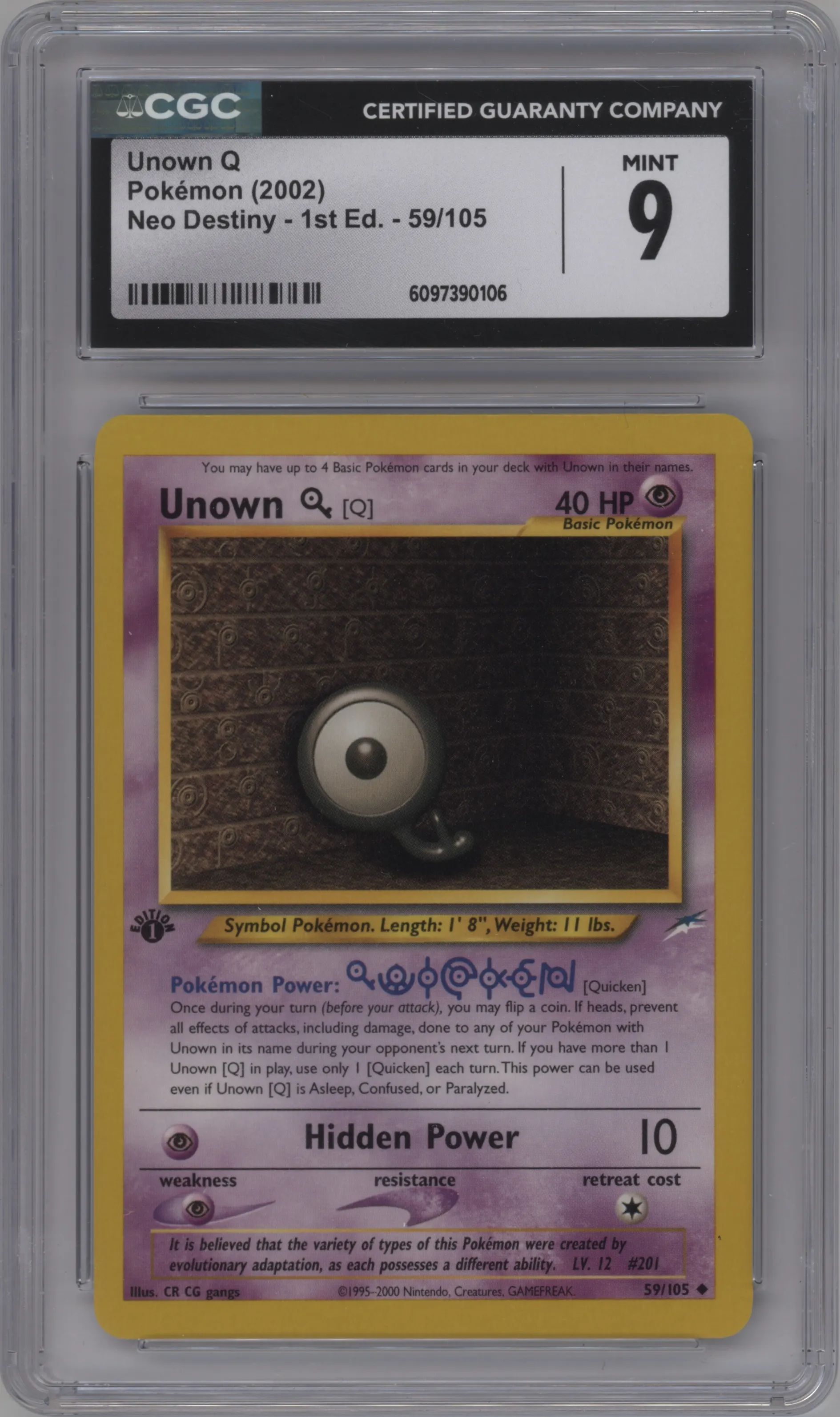 2002 Pokemon Neo Genesis Neo Destiny Unown Q CGC 9