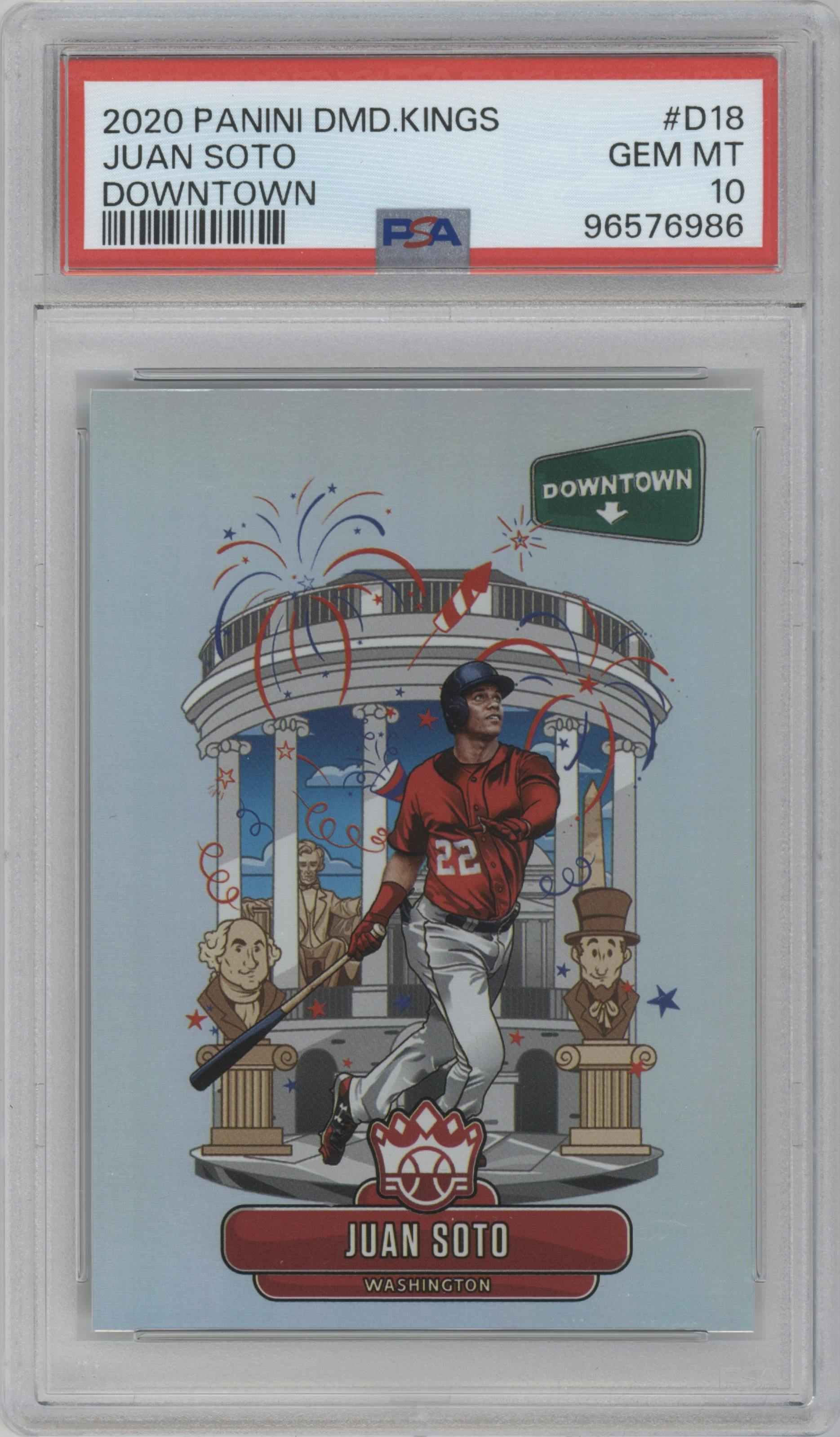 Juan Soto from the 2020 Panini Diamond Kings set graded by PSA and given an overall grade of 10.