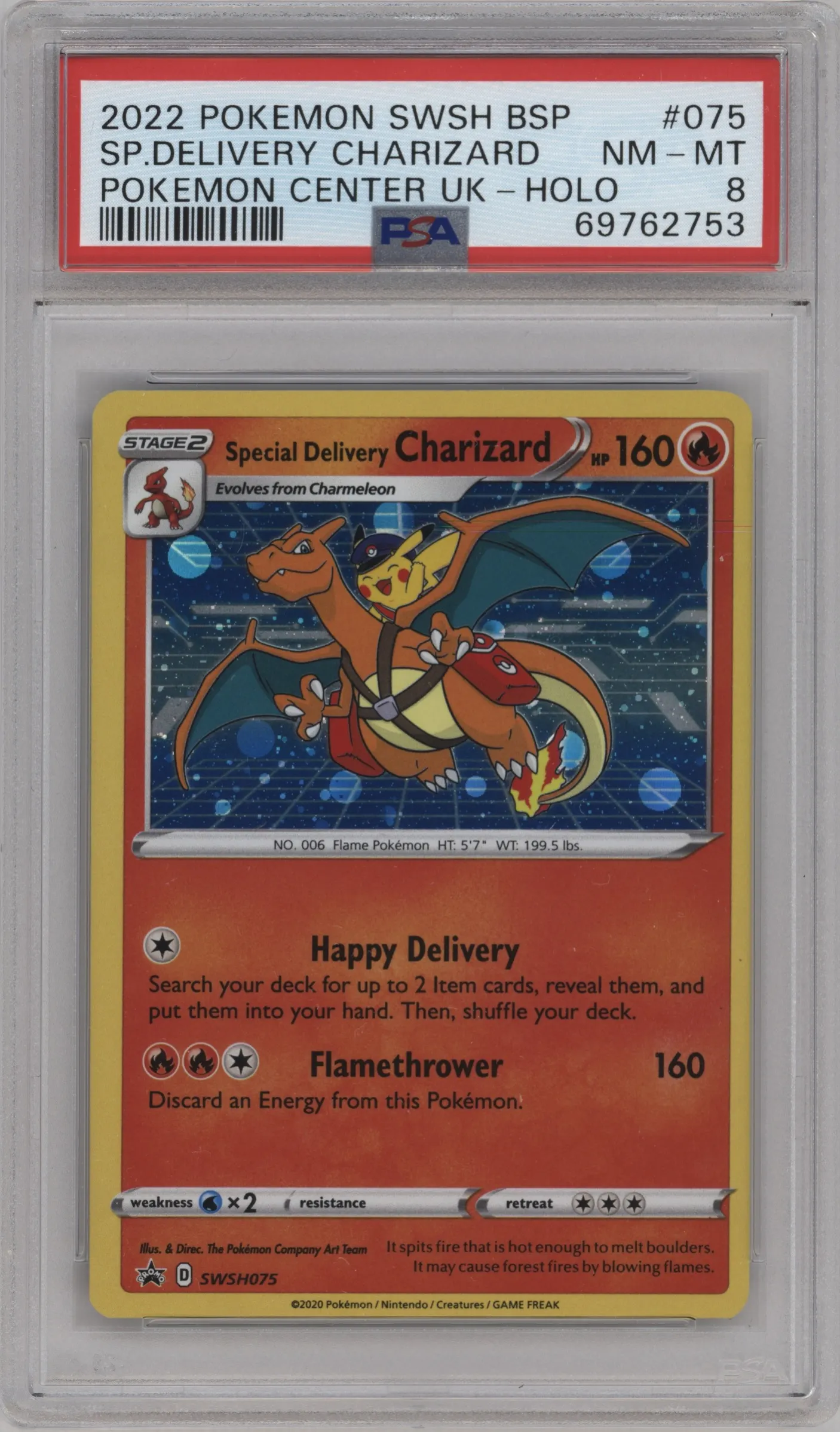 2022 Pokemon SWSH Special Delivery Charizard Pokemon Center UK #SWSH075 PSA 8