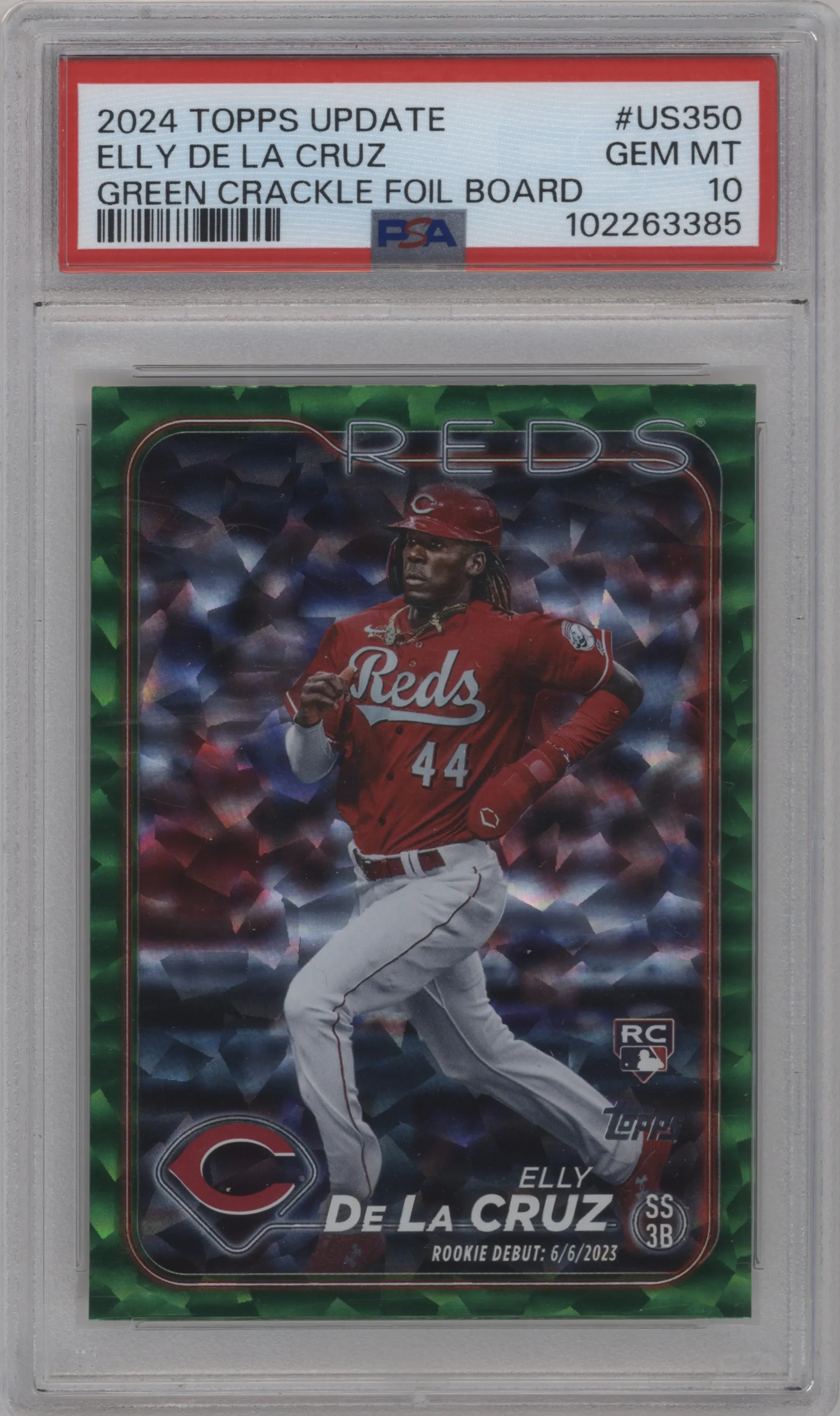 2024 Topps Update Elly De La Cruz Green Crackle Foil Board #US350 PSA 10