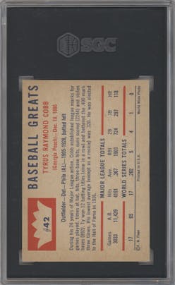 Ty Cobb from the 1960 Fleer set graded by SGC and given an overall grade of 7.