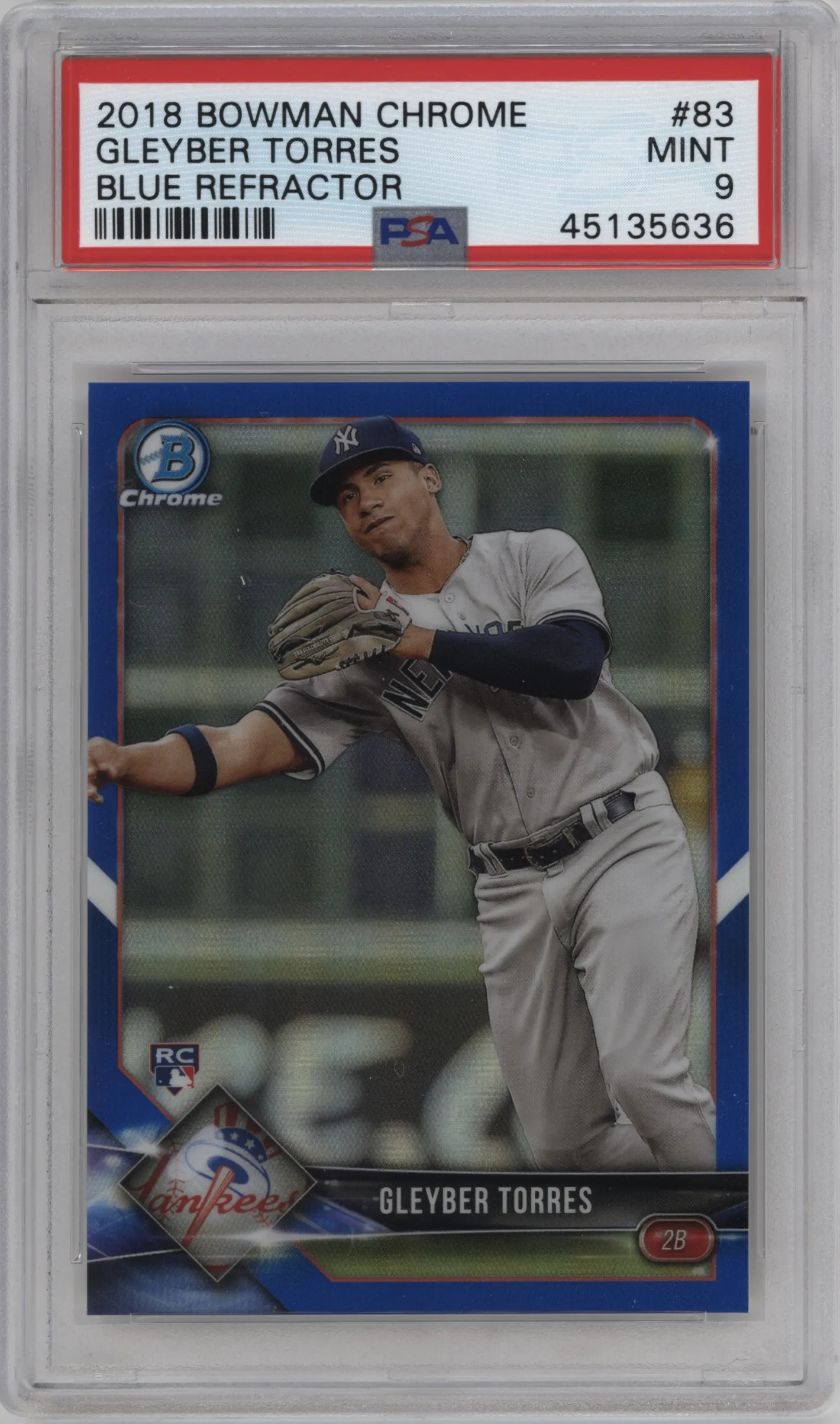 2018 Bowman Chrome Gleyber Torres Blue Refractor PSA 9