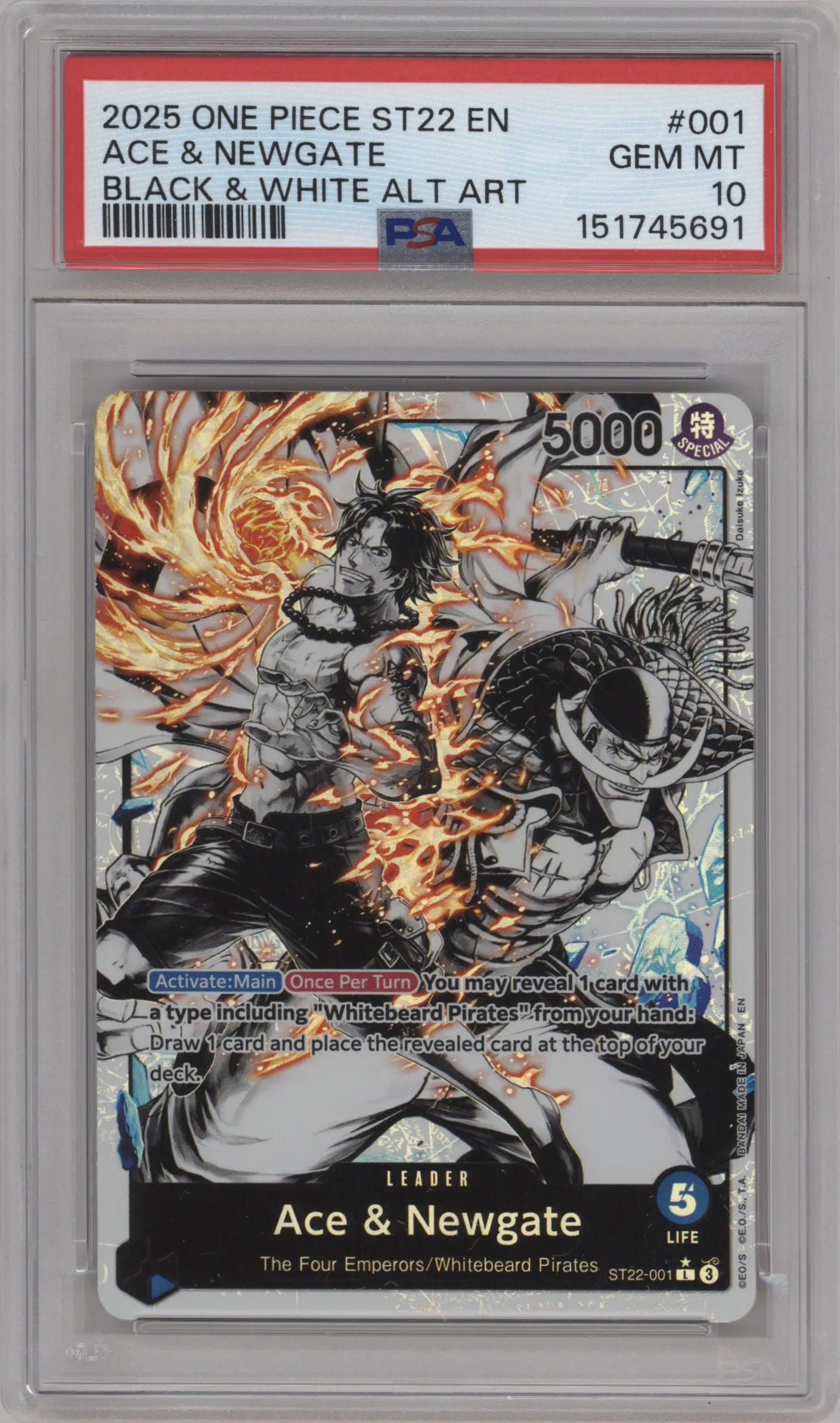 2025 One Piece Ace & Newgate SD Ace & Newgate Black and White Alternate Art L #ST22-001 L PSA 10