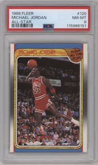 Michael Jordan from the 1988-89 Fleer set graded by PSA and given an overall grade of 8.