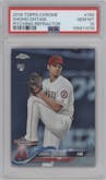 Shohei Ohtani from the 2018 Topps Chrome set featuring a Refractor   parallel graded by PSA and given an overall grade of 10.