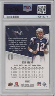 Tom Brady from the 2008 SP Authentic set graded by PSA and given an overall grade of 10.