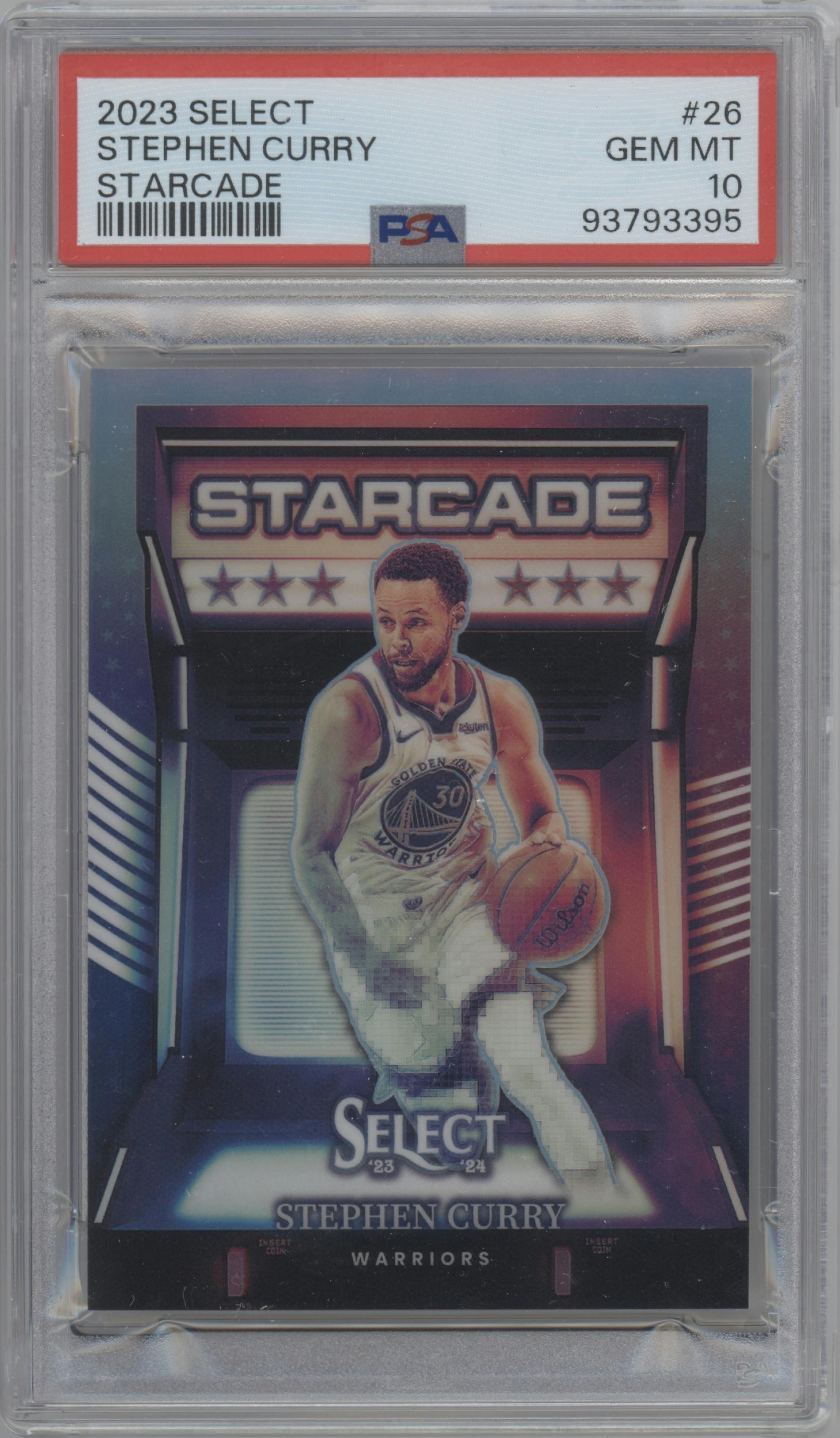 Stephen Curry from the 2023-24 Panini Select  set graded by PSA and given an overall grade of 10.