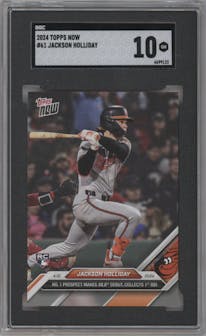 Jackson Holliday from the 2024 Topps Now set graded by SGC and given an overall grade of 10.