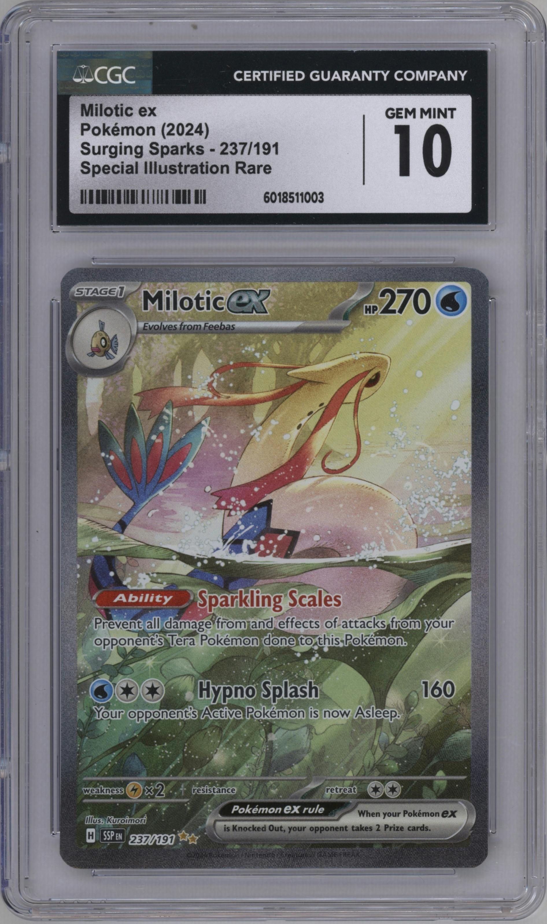 Milotic ex from the 2024 Pokemon SV set graded by CSG and given an overall grade of 10.