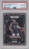 LaMelo Ball  from the 2023-24 Panini Prizm Monopoly set featuring a Dice parallel graded by PSA and given an overall grade of 10.