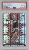 Brock Purdy from the 2022 Panini Mosaic set featuring a Mosaic parallel graded by PSA and given an overall grade of 10.