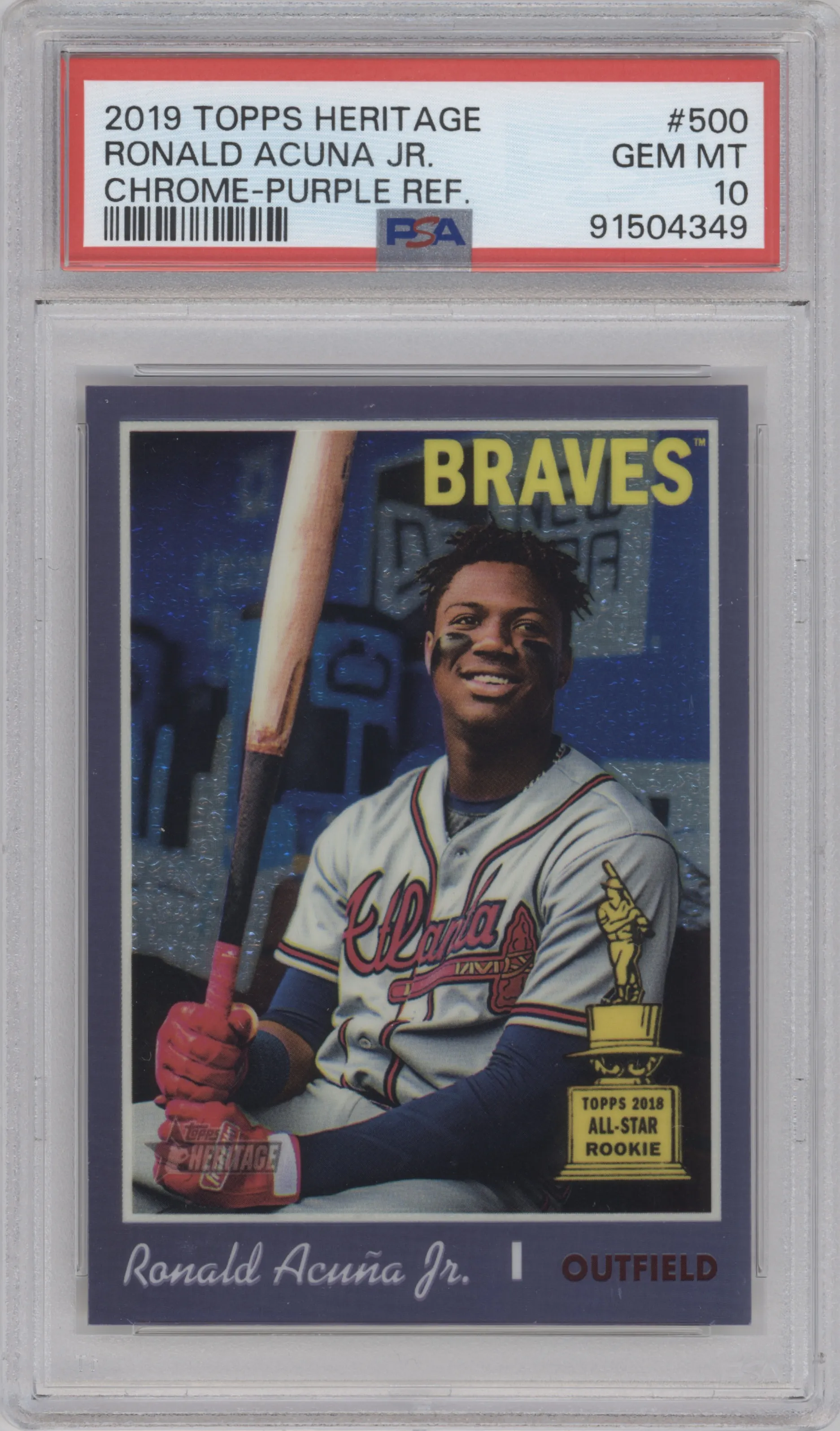 2019 Topps Heritage Chrome Ronald Acuna Jr. Purple Refractor PSA 10